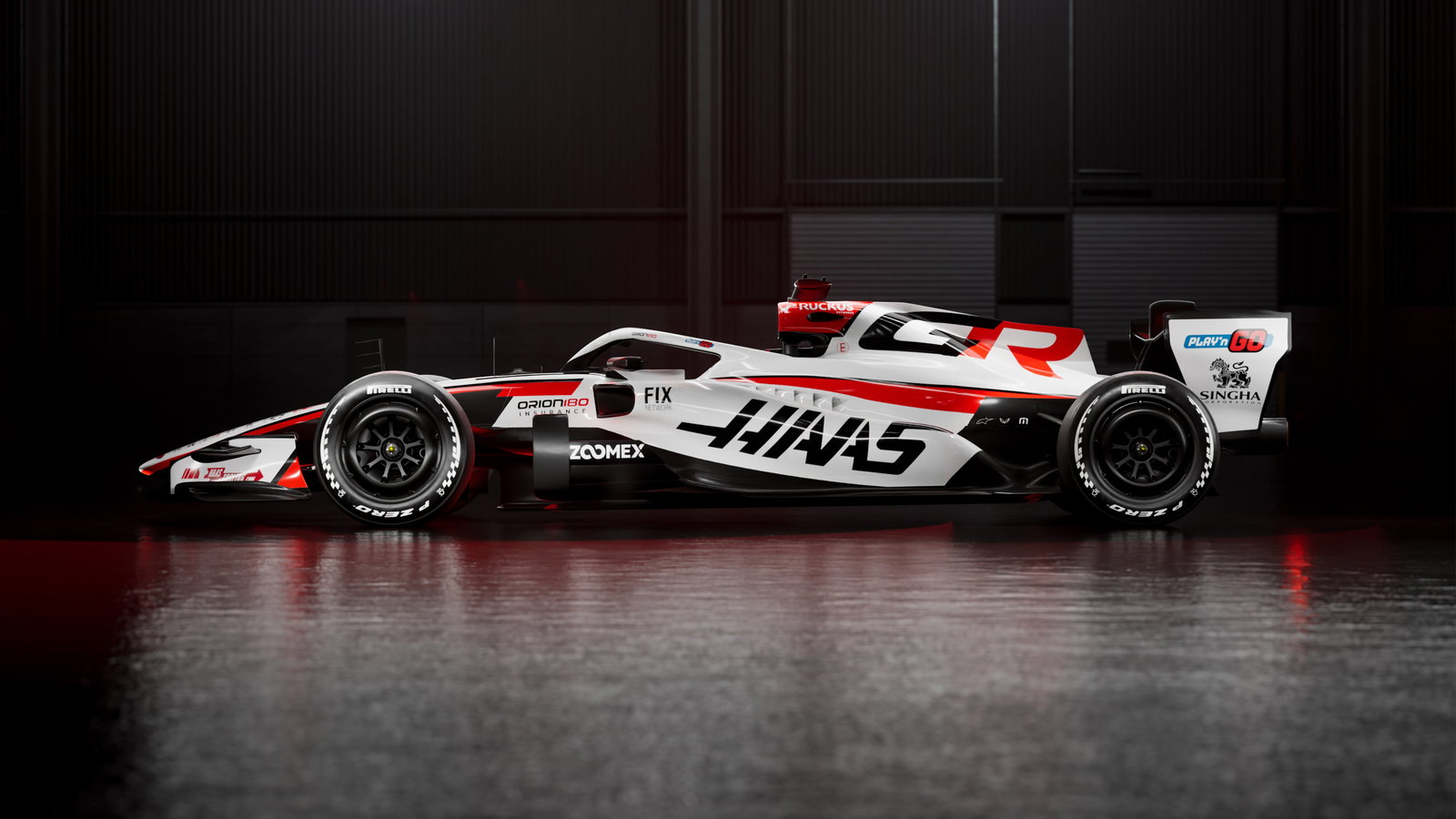 Side-on render of the 2026 Haas F1 car