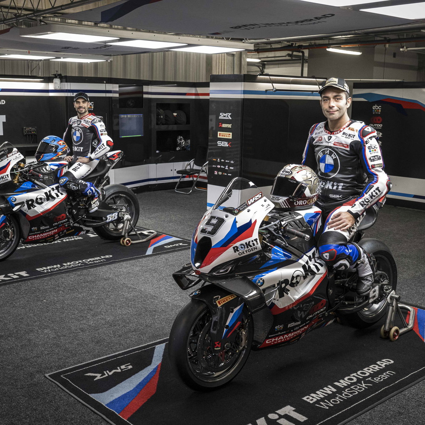 Danilo Petrucci, Miguel Oliveira on 2026 BMW WorldSBK bikes. Credit: BMW.