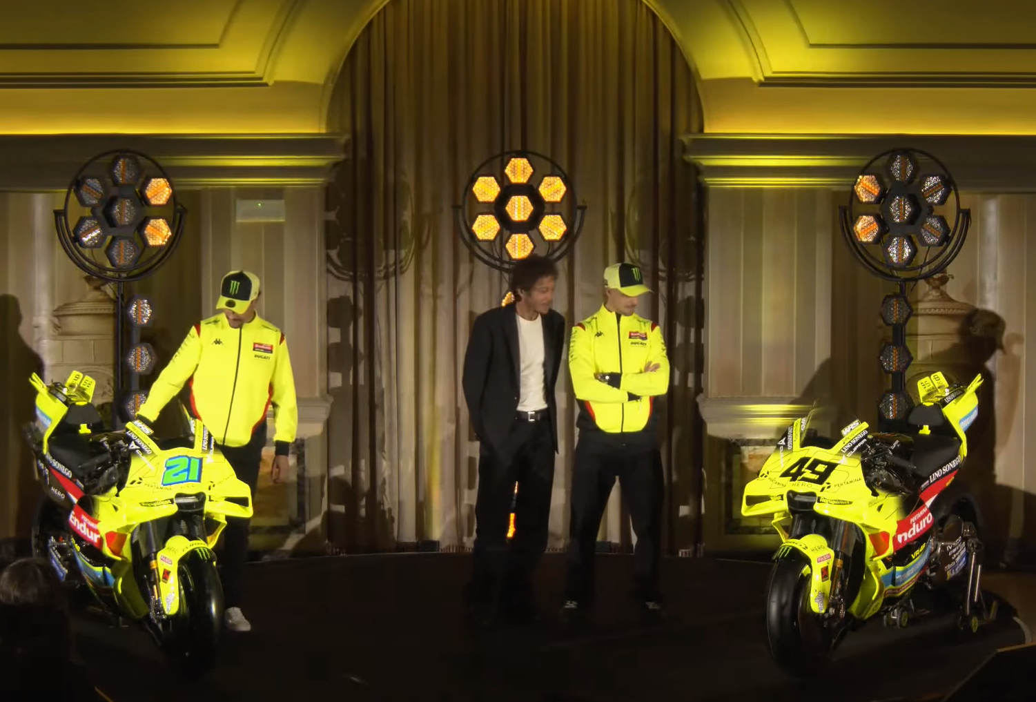 Valentino Rossi, Franco Morbidelli and Fabio di Giannantonio, 2026 VR46 team launch.