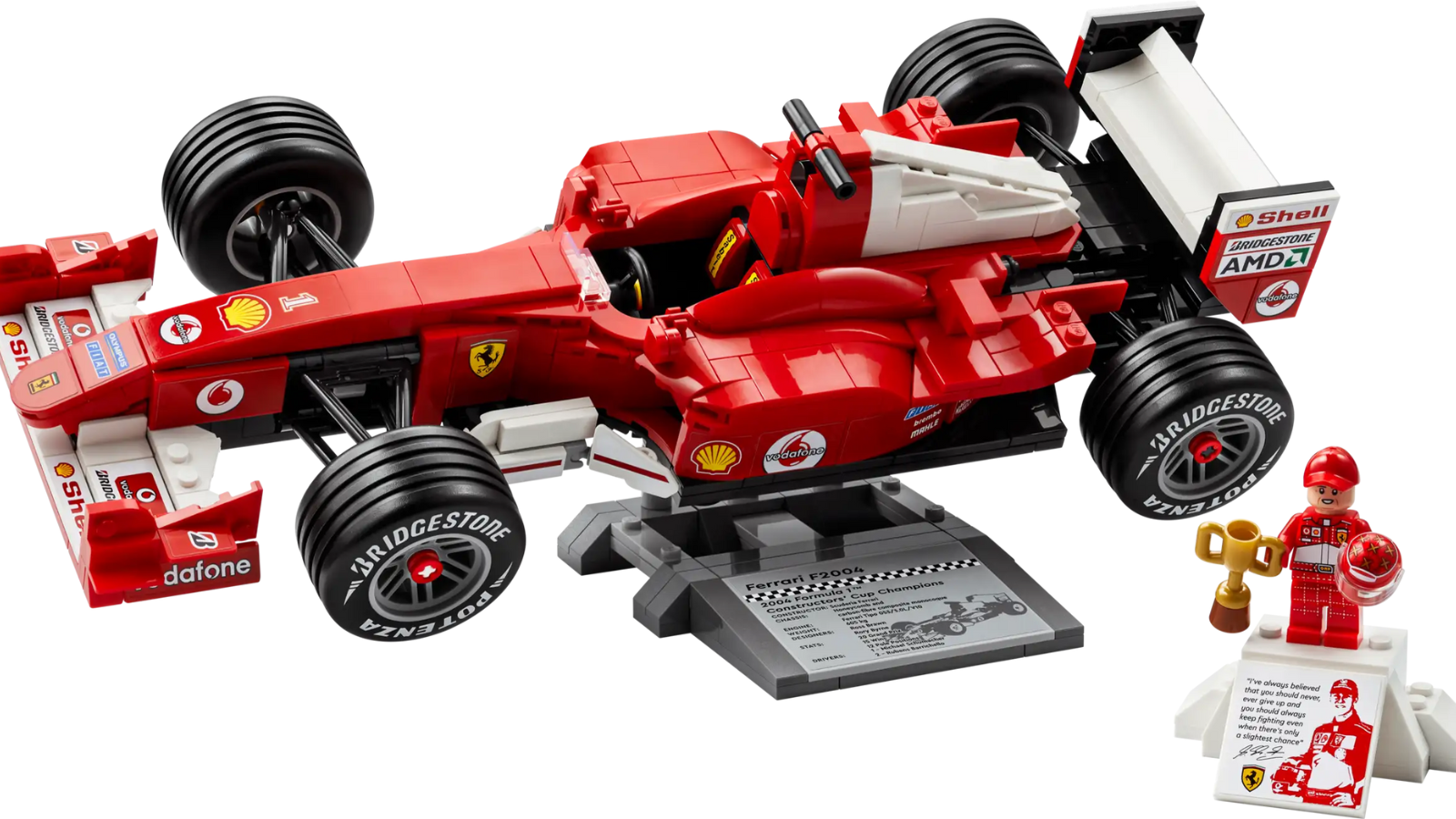 The new Lego recreation of the Ferrari F2004 driven by Michael Schumacher