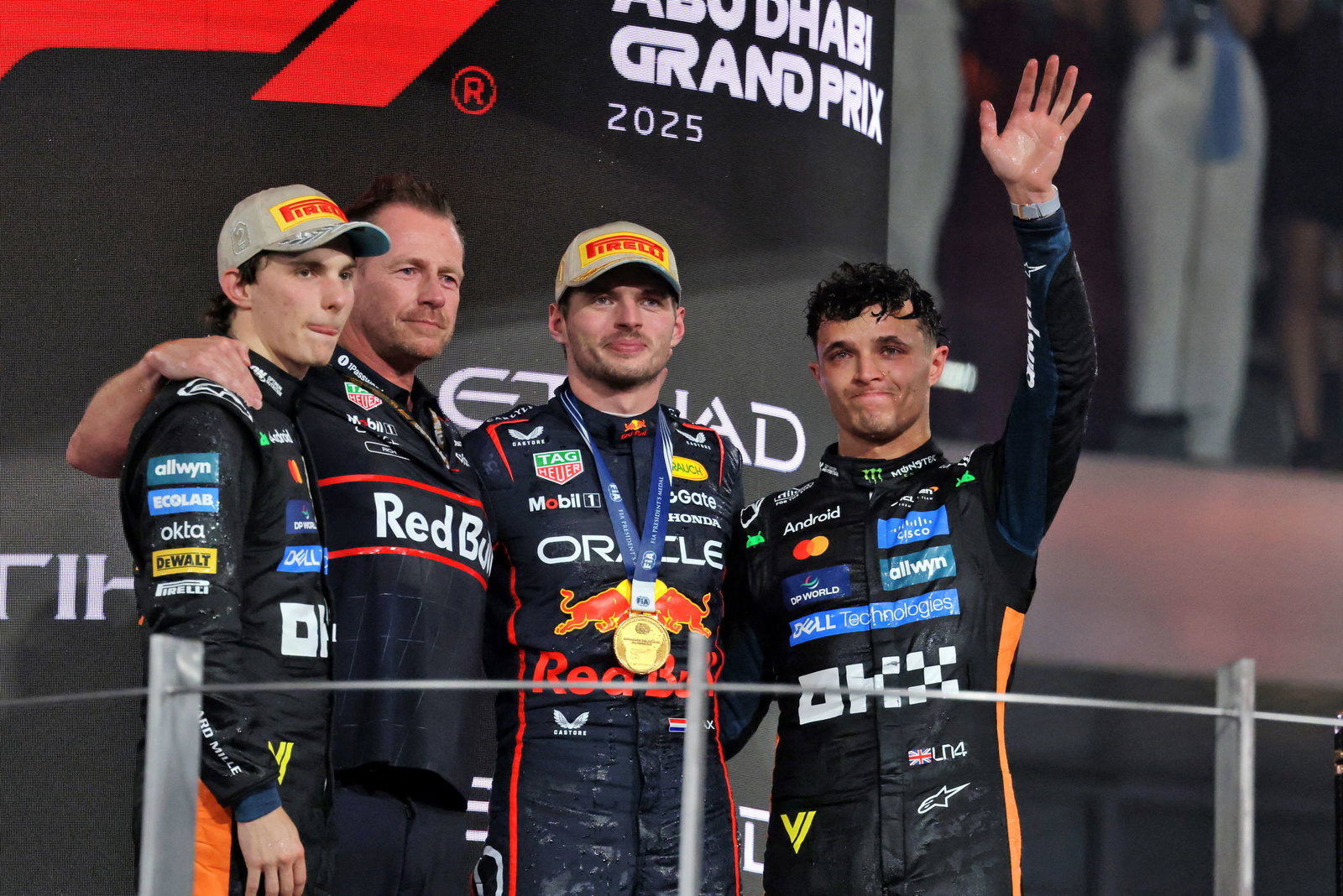 Lando Norris, Max Verstappen and Oscar Piastri at the 2025 Abu Dhabi Grand Prix