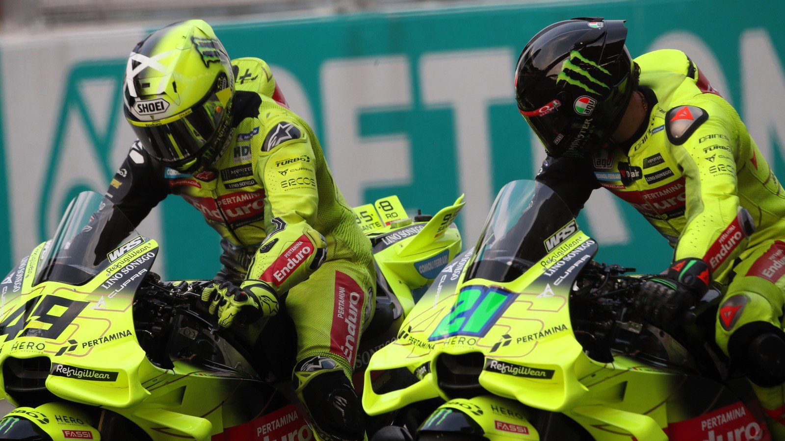Fabio di Giannantonio and team-mate Franco Morbidelli, 2026 Sepang MotoGP Test (Gold&Goose).