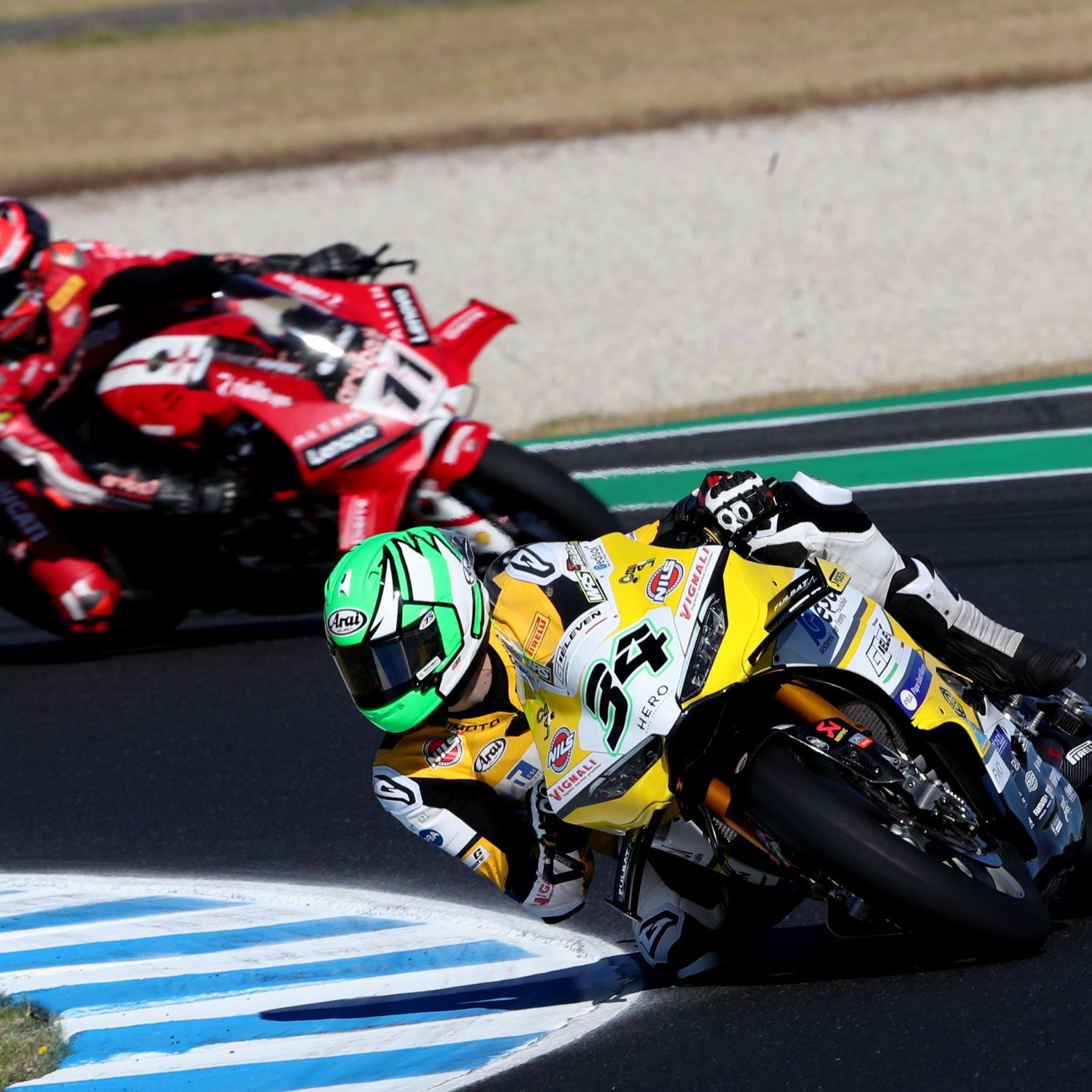 Lorenzo Baldassarri, Nicolo Bulega, 2026 Phillip Island WorldSBK test. Credit: Gold and Goose.