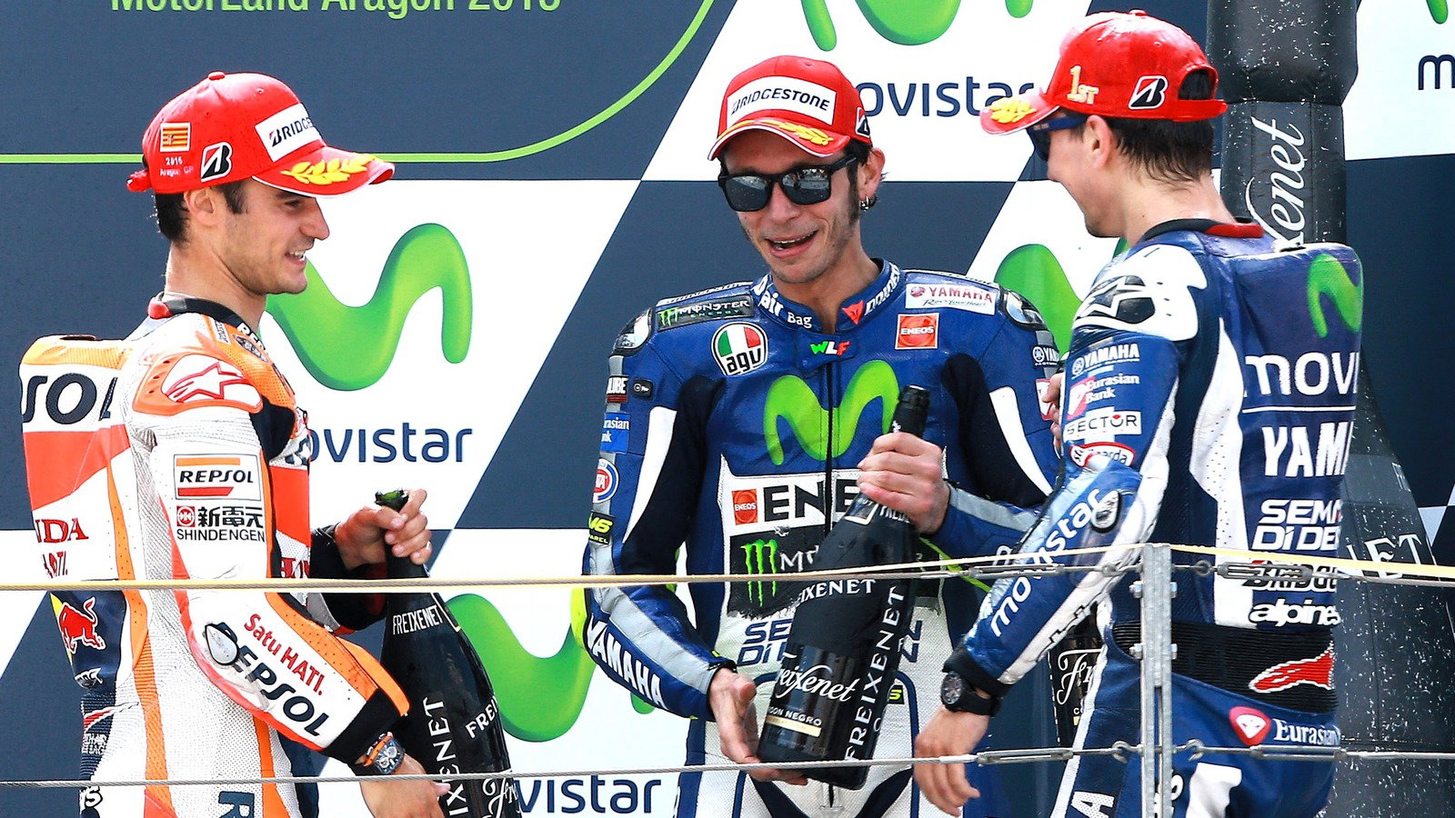 Dani Pedrosa, Valentino Rossi, Jorge Lorenzo, 2015 Aragon MotoGP.