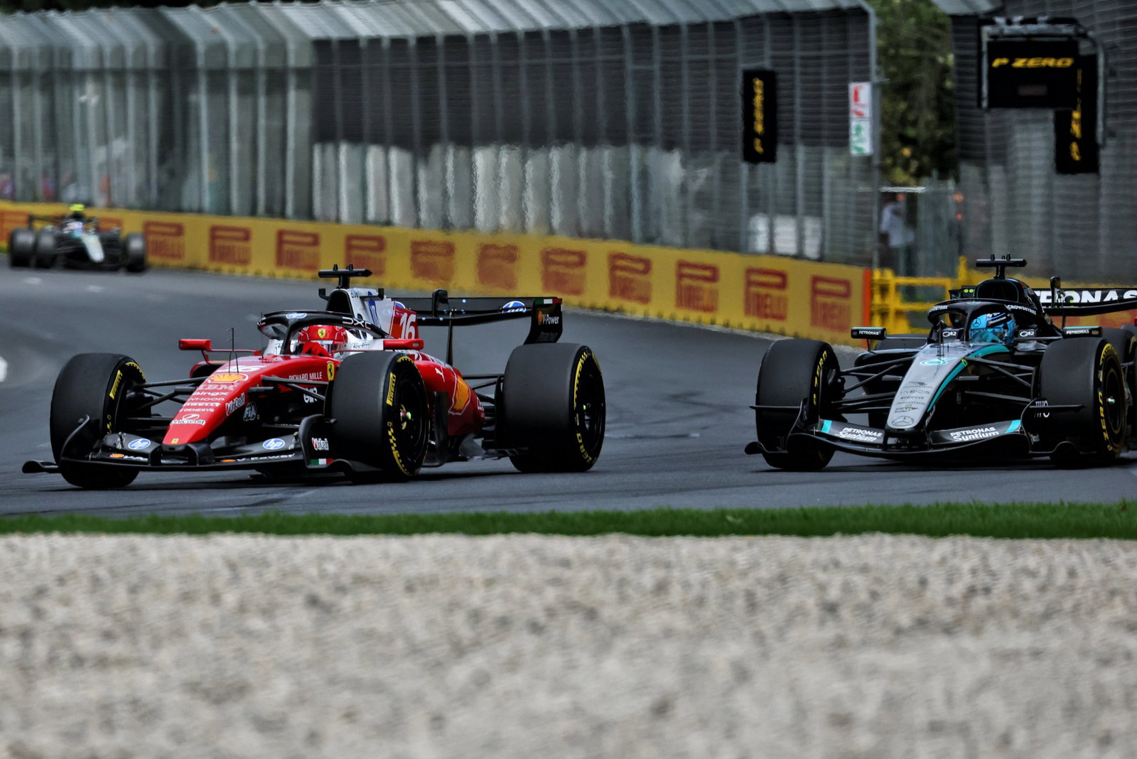 Leclerc diced for first place with Russell early on 