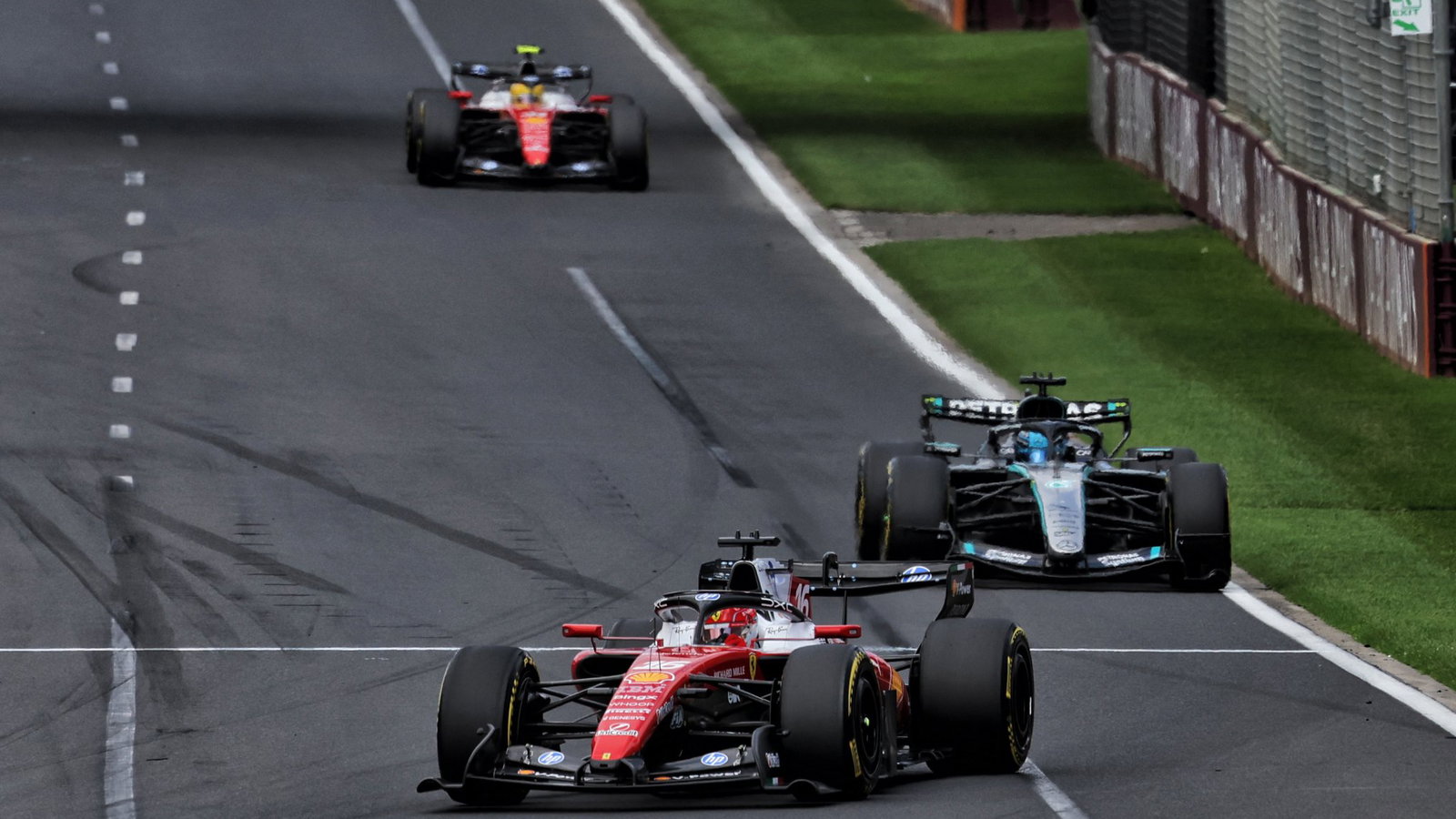 Leclerc battled Russell for the lead early on