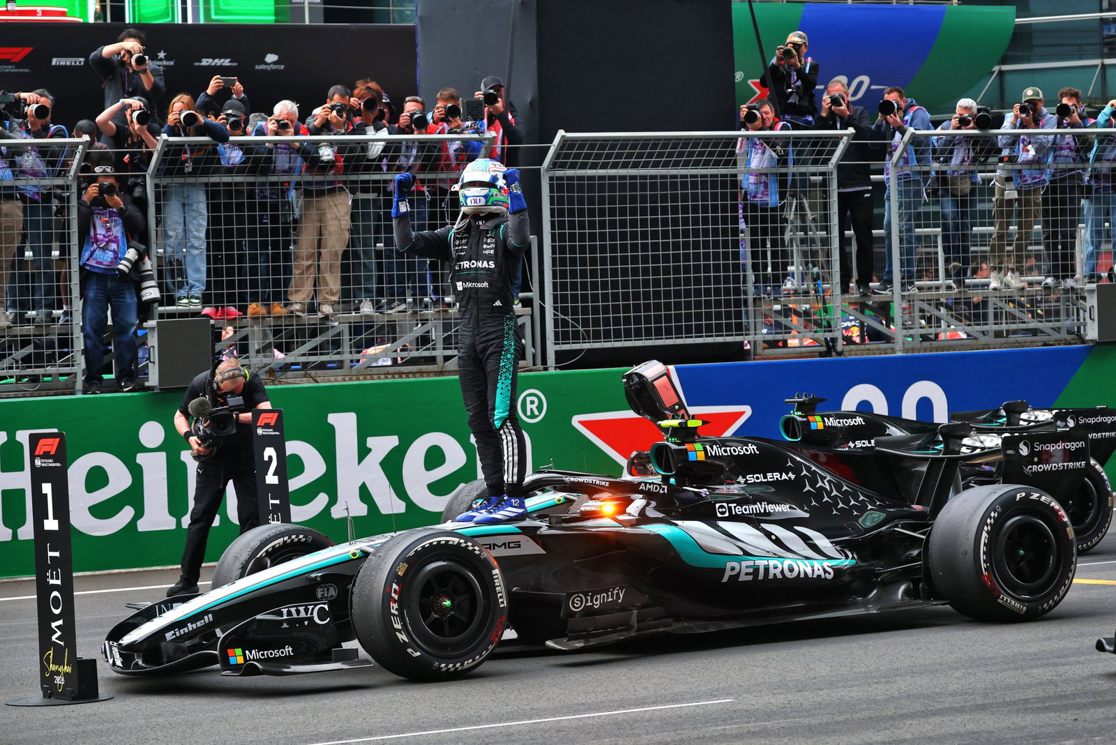 Kimi Antonelli celebrates his maiden F1 win