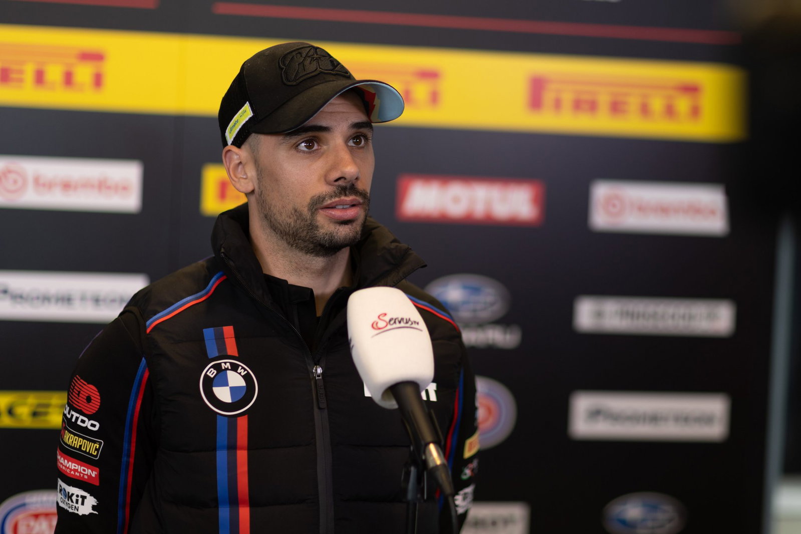 Miguel Oliveira speaking to German TV on Thursday at the 2026 Dutch WorldSBK. Credit: Gold and Goose.