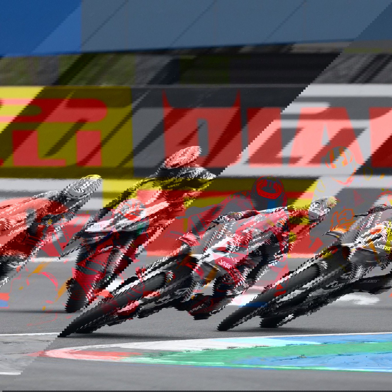 Iker Lecuona leads Nicolo Bulega and Sam Lowes, 2026 Dutch WorldSBK. Credit: Gold and Goose.