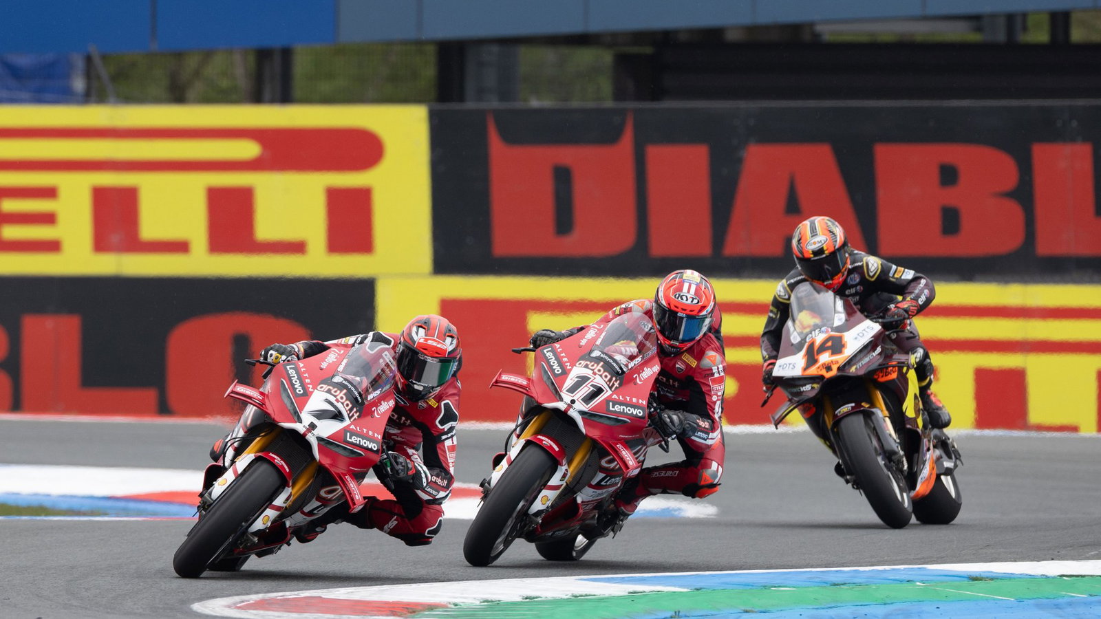 Iker Lecuona leads Nicolo Bulega and Sam Lowes, 2026 Dutch WorldSBK. Credit: Gold and Goose.