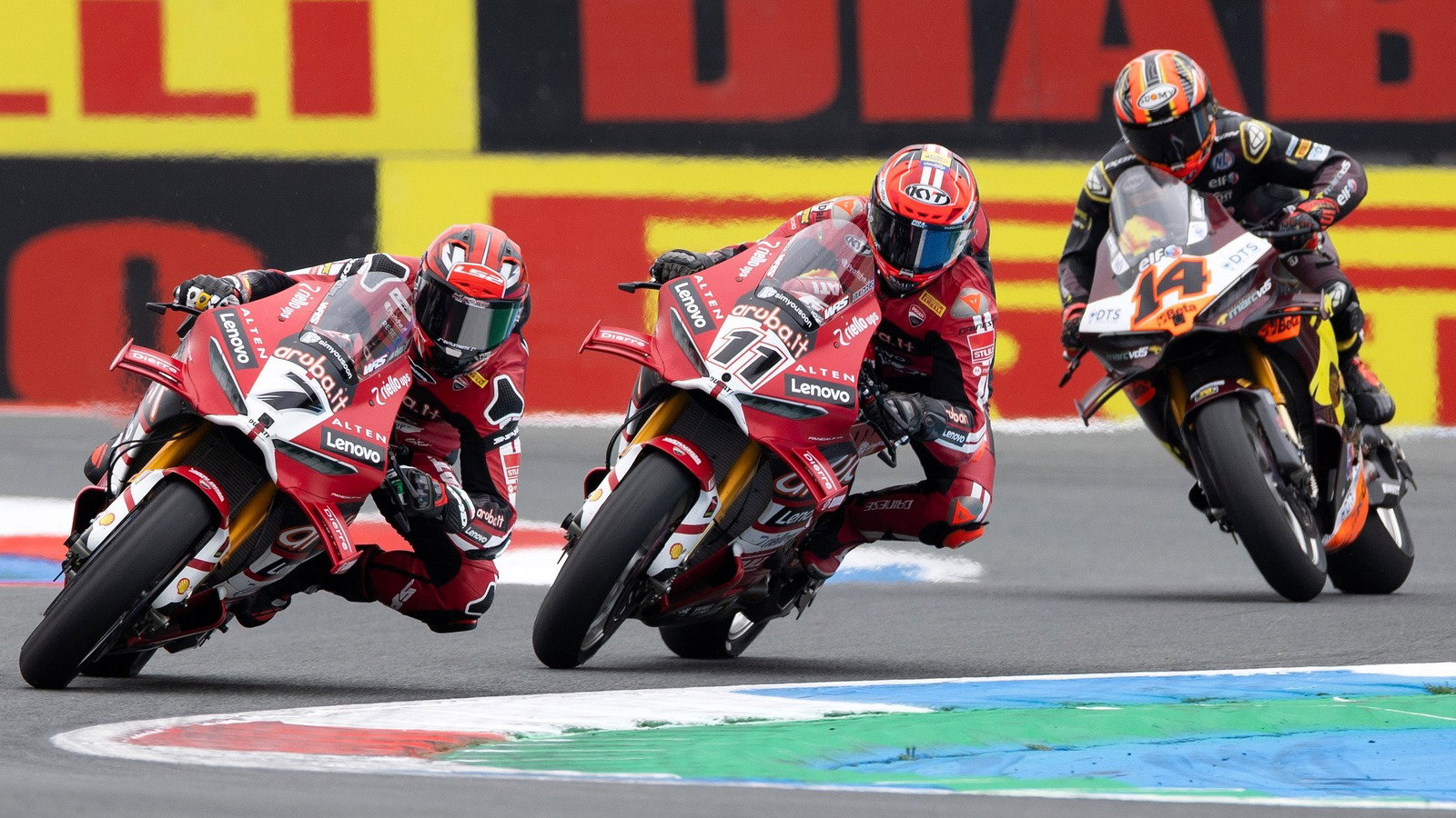 Iker Lecuona, Nicolo Bulega, Sam Lowes, 2026 Dutch WorldSBK race 1 at Assen.