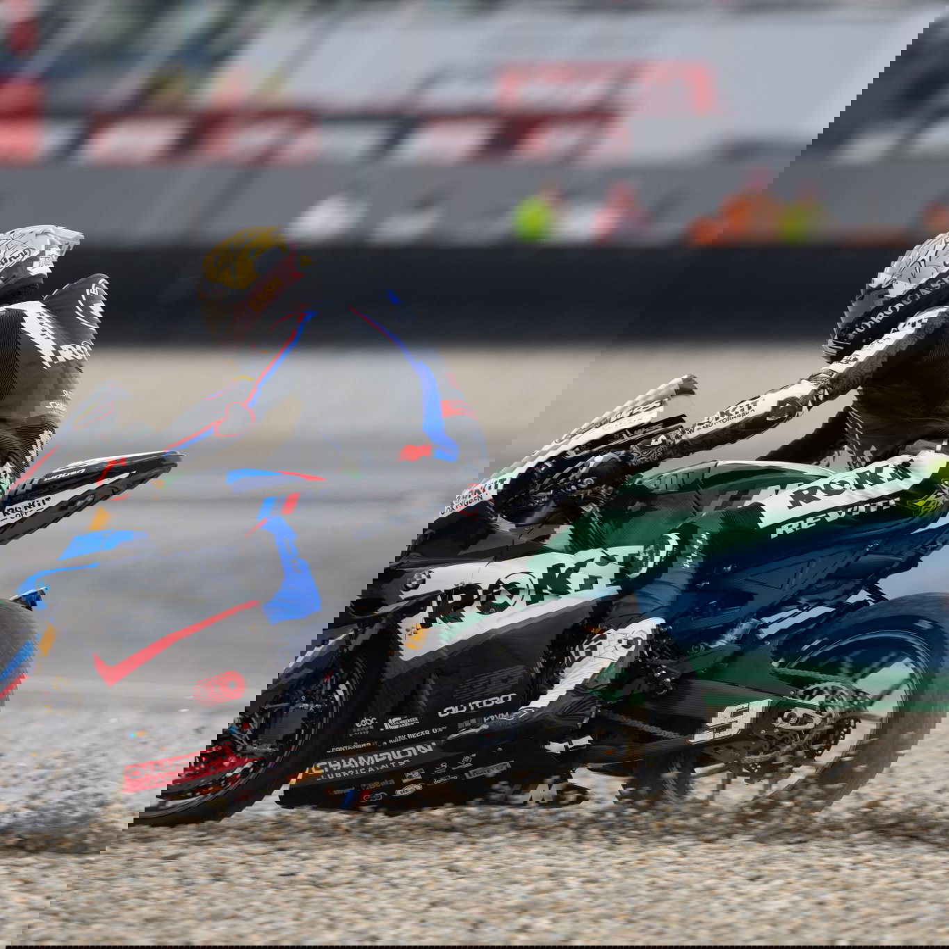 Danilo Petrucci runs into the gravel, 2026 Dutch WorldSBK Race 1. Credit: Gold and Goose.