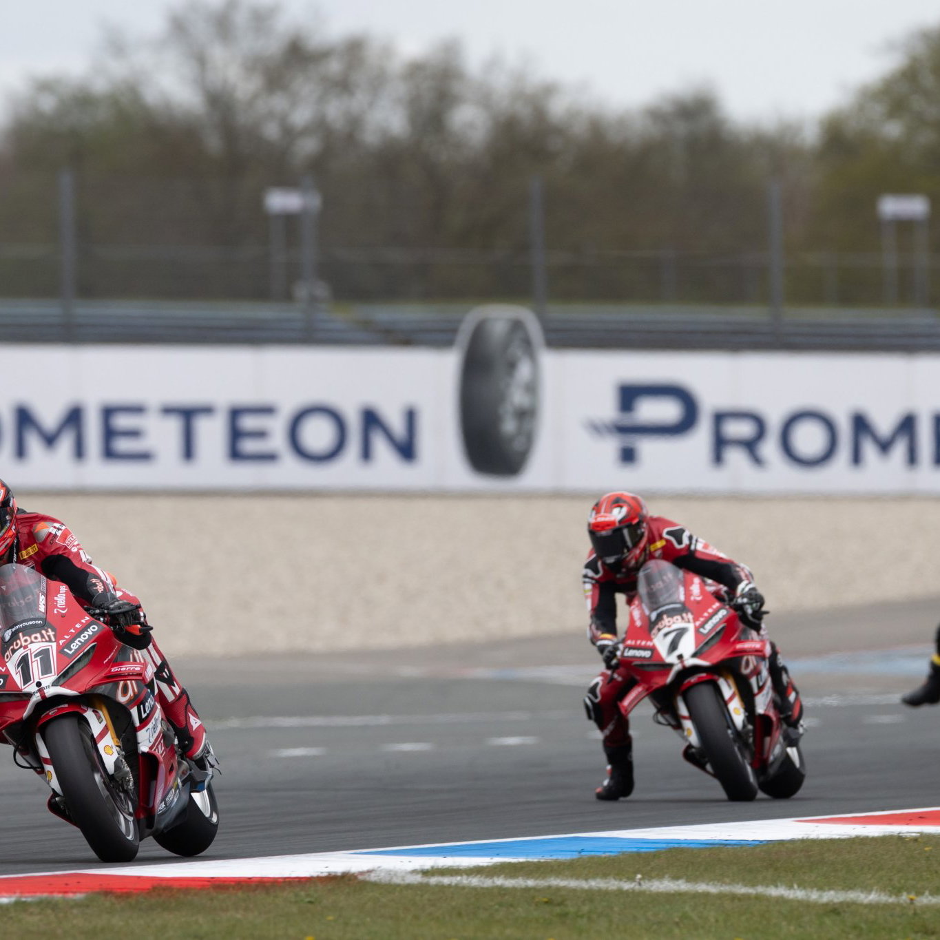 Nicolo Bulega leads Iker Lecuona, Sam Lowes, 2026 Dutch WorldSBK. Credit: Gold and Goose.