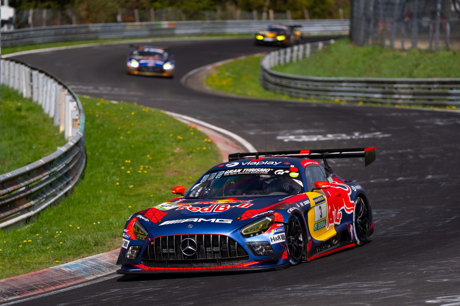 Verstappen is racing in a Red Bull-liveried Mercedes GT3 car