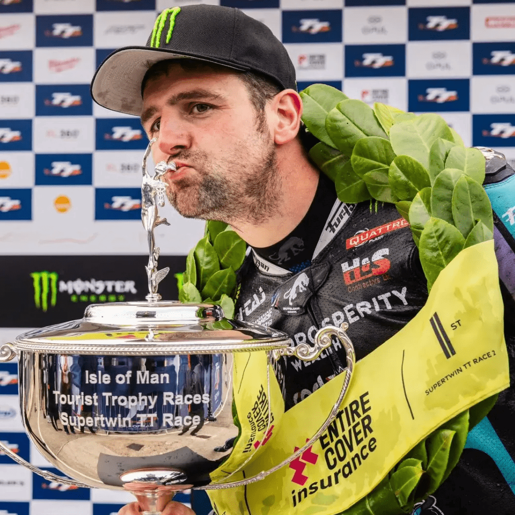 Michael Dunlop, 2025 Isle of Man TT, Supertwin podium. Credit: Isle of Man TT.