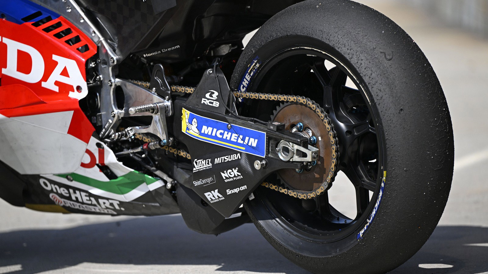 RC213V rear wheel and swingarm.