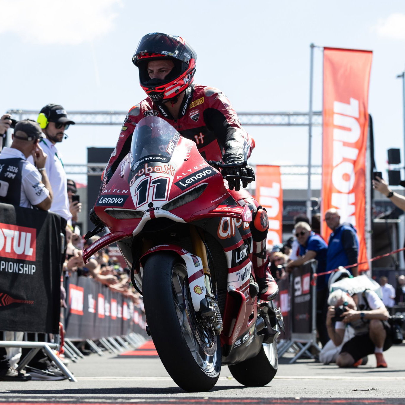 Nicolo Bulega, 2026 Hungarian WorldSBK, Race 1 'victory lane'. Credit: Gold and Goose.