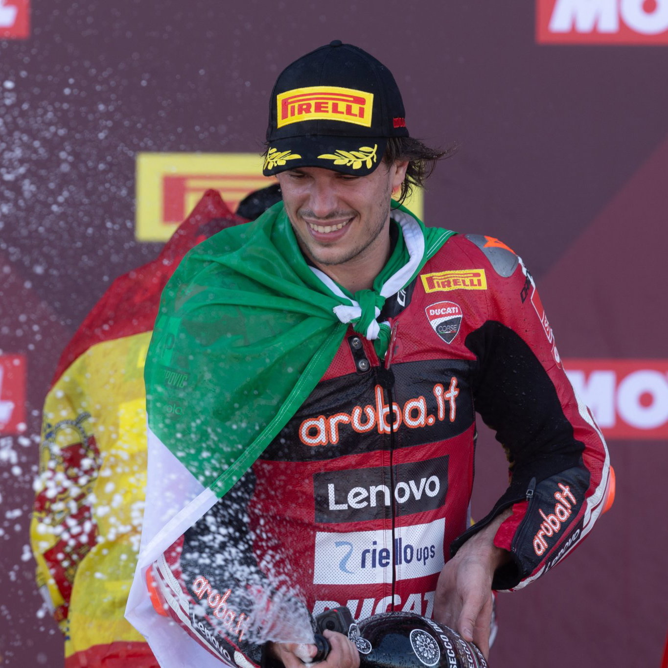 Nicolo Bulega, 2026 Hungarian WorldSBK, podium. Credit: Gold and Goose.