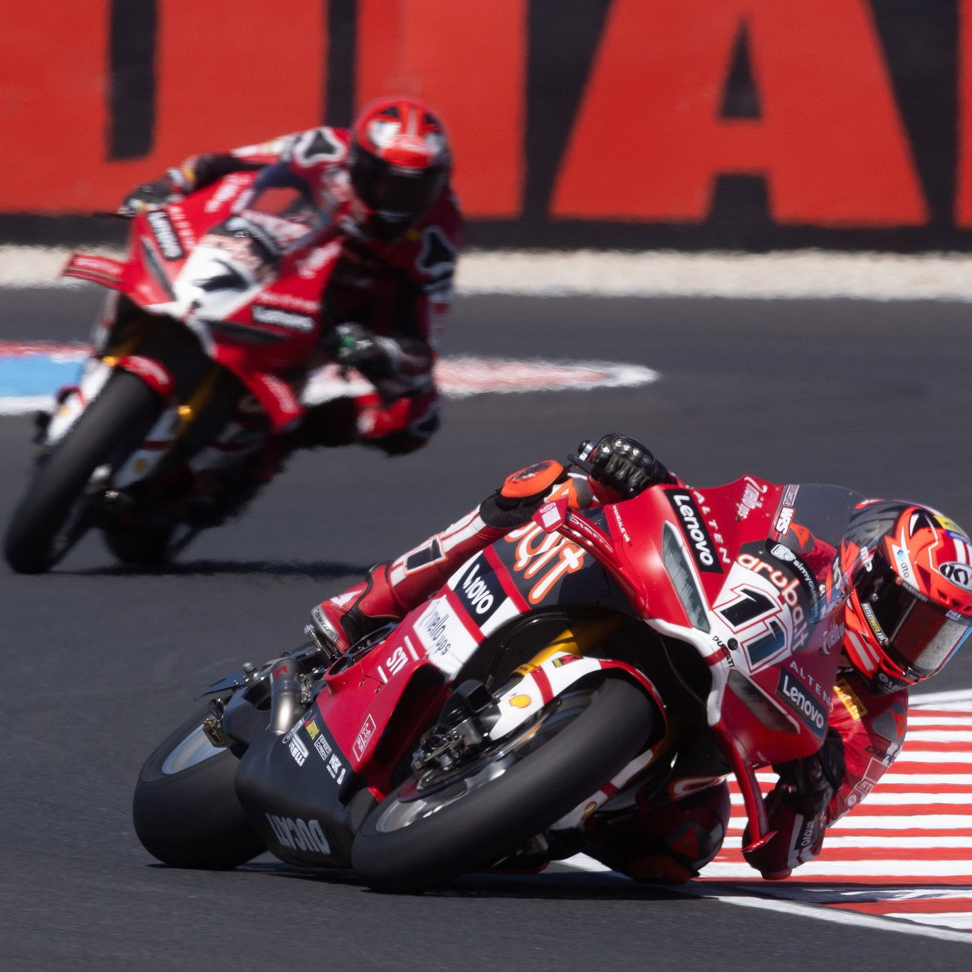 Nicolo Bulega leads Iker Lecuona, 2026 Hungarian WorldSBK. Credit: Gold and Goose.
