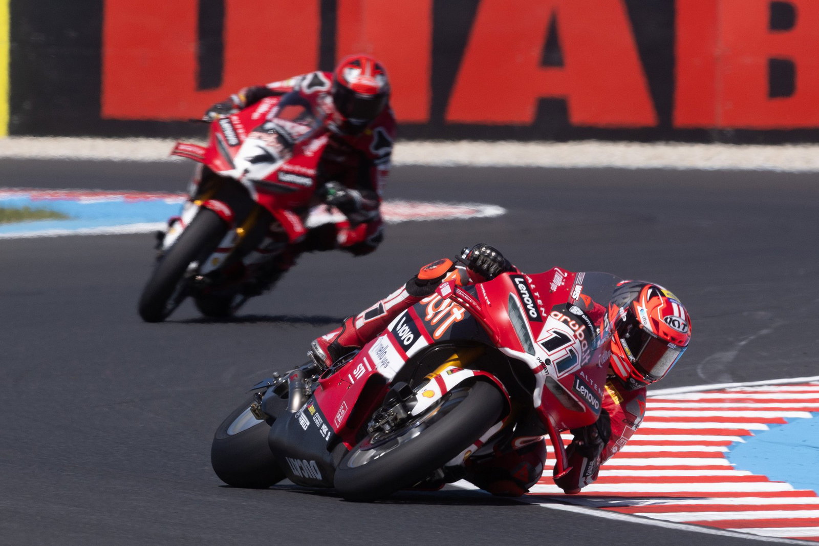 Nicolo Bulega leads Iker Lecuona, 2026 Hungarian WorldSBK. Credit: Gold and Goose.
