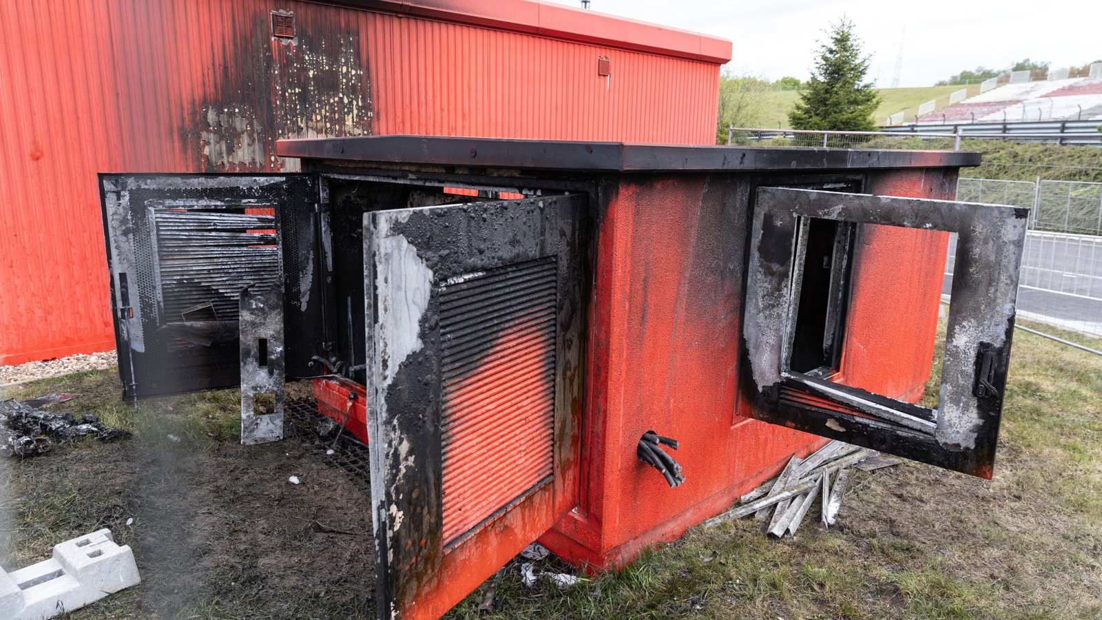 Generator at Autodrom Most after fire on Thursday at 2026 Czech WorldSBK. Credit: Gold and Goose.