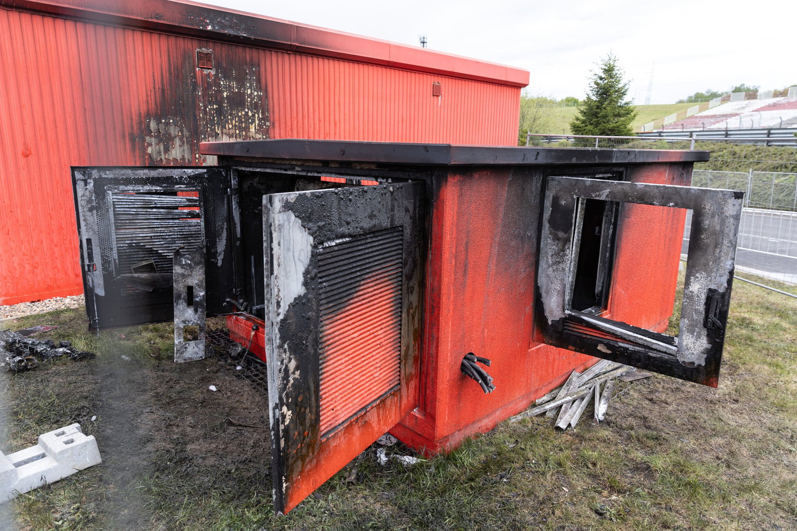 Generator at Autodrom Most after fire on Thursday at 2026 Czech WorldSBK. Credit: Gold and Goose.