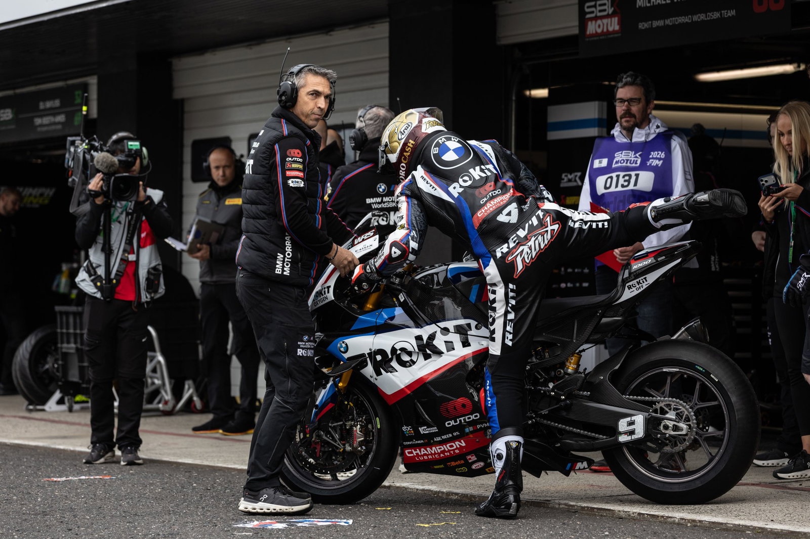 Danilo Petrucci, stepping off BMW M 1000 RR, Czech WorldSBK 2026.