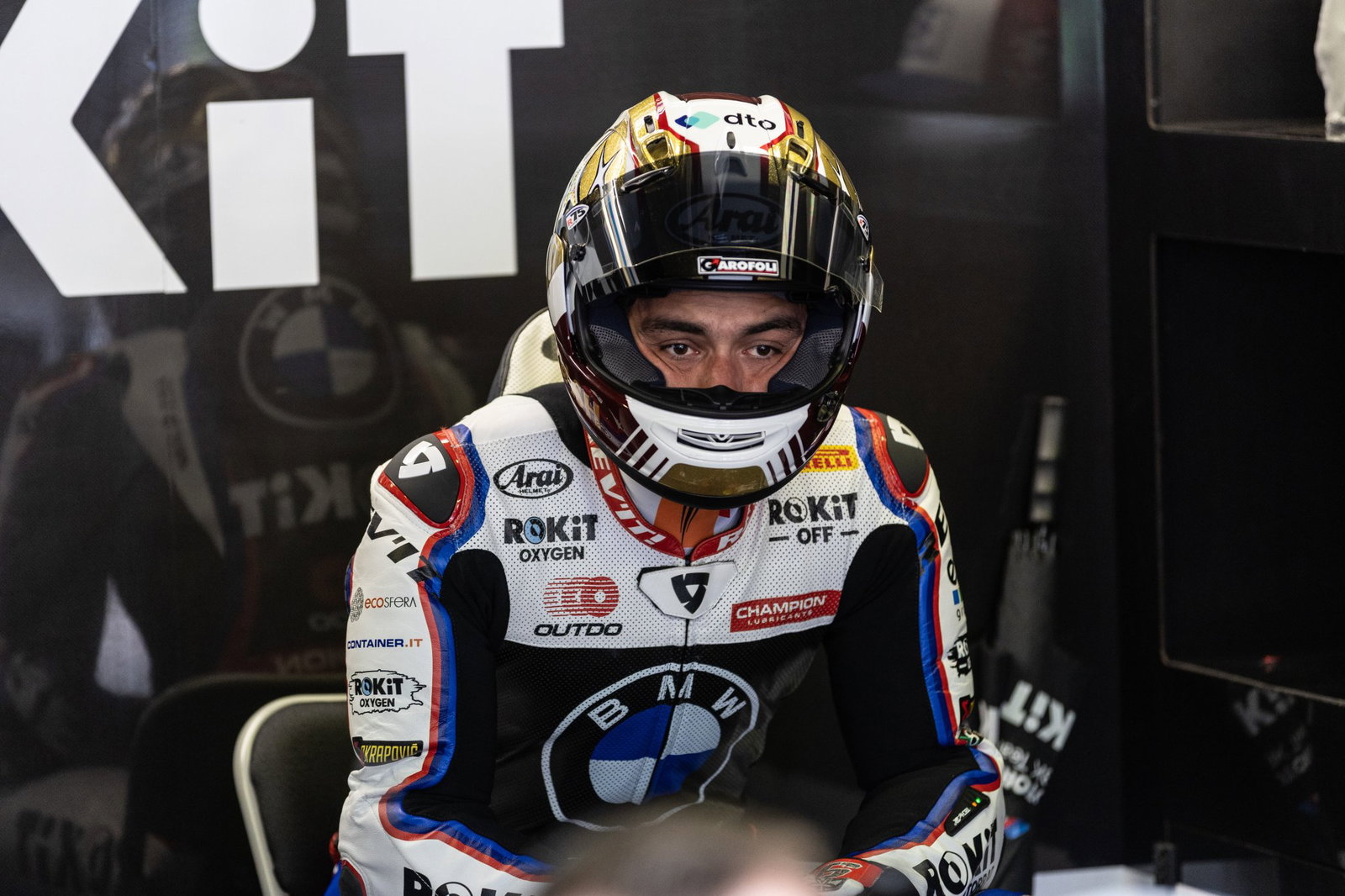 Danilo Petrucci, 2026 Czech WorldSBK, pit box. Credit: Gold and Goose.