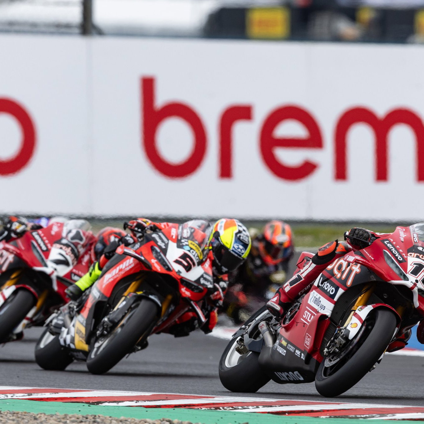 Nicolo Bulega leads Yari Montella, Iker Lecuona, 2026 Czech WorldSBK. Credit: Gold and Goose.