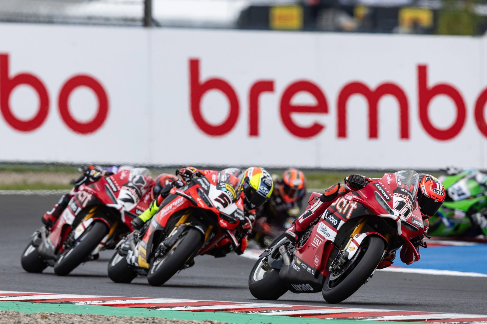 Nicolo Bulega leads Yari Montella, Iker Lecuona, 2026 Czech WorldSBK. Credit: Gold and Goose.