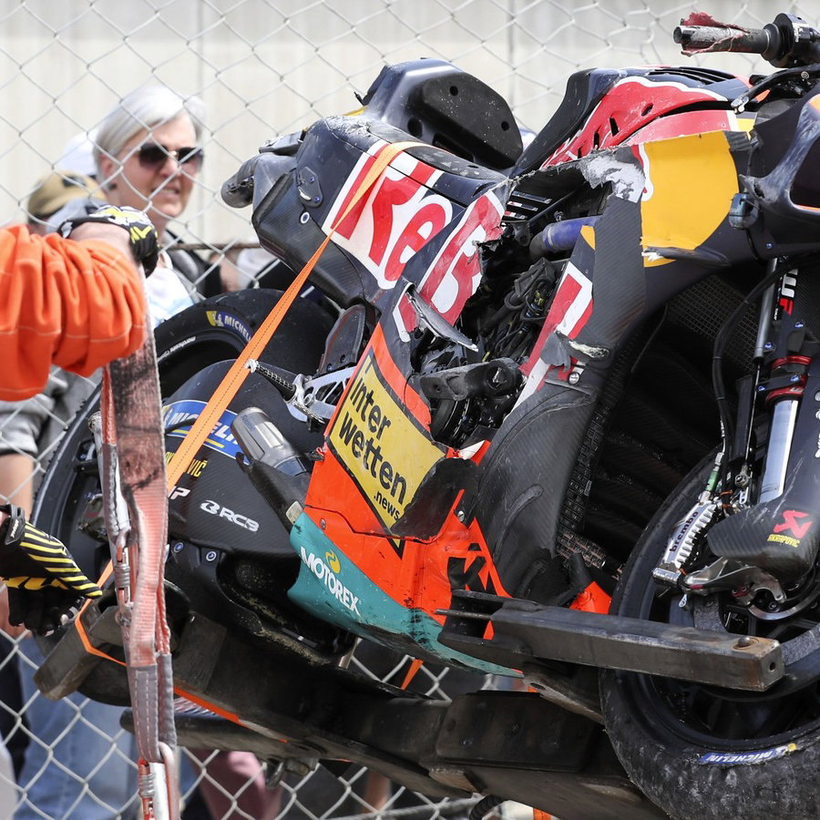 Pedro Acosta's crashed KTM, 2026 Catalan MotoGP.