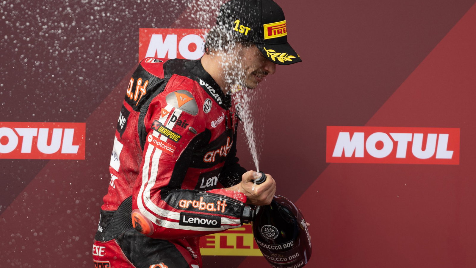 Nicolo Bulega, 2026 Czech WorldSBK, podium. Credit: Gold and Goose.