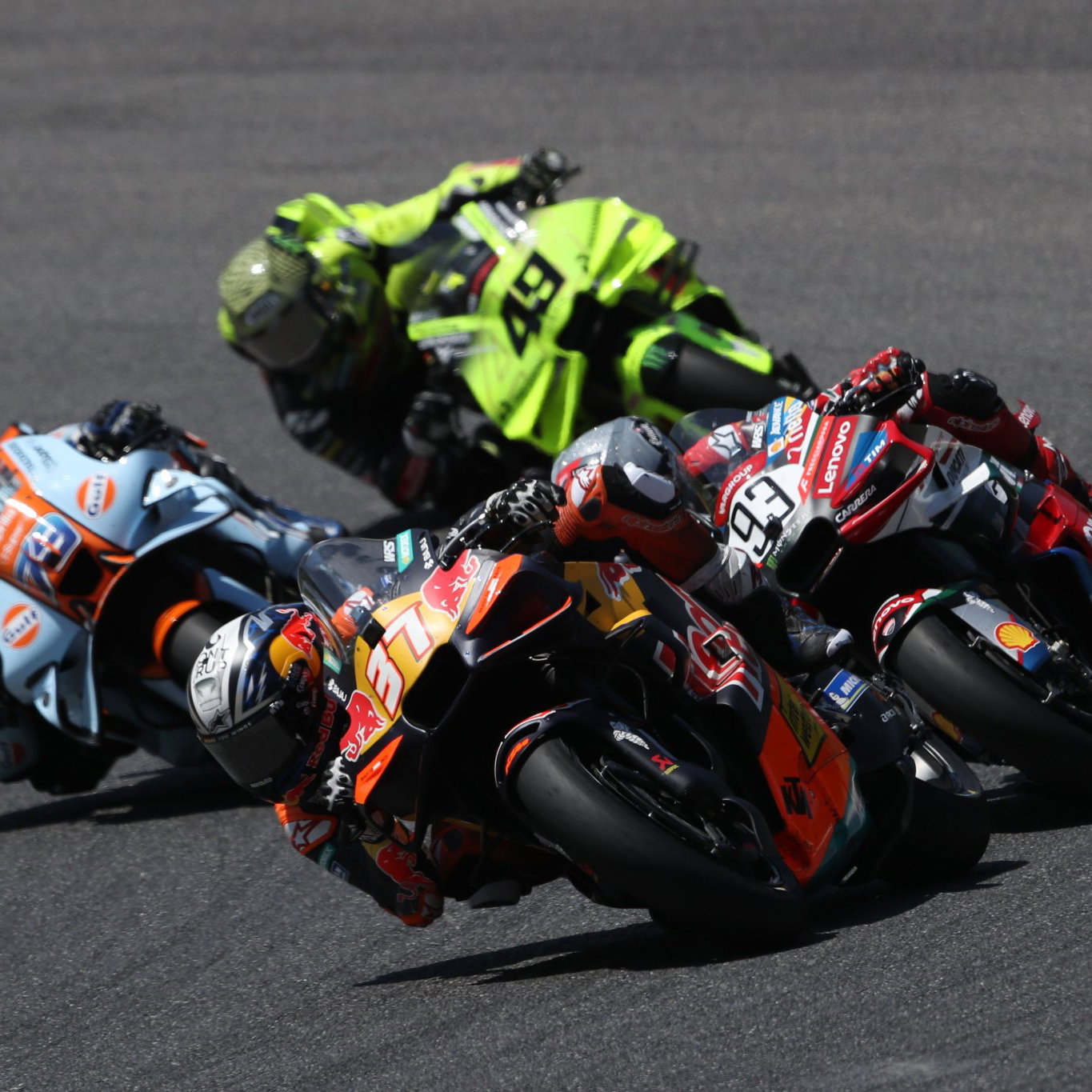 Pedro Acosta leads Marc Marquez, Ai Ogura, Fabio Di Giannantonio at 2026 MotoGP Italian Grand Prix. Credit: Gold and Goose.