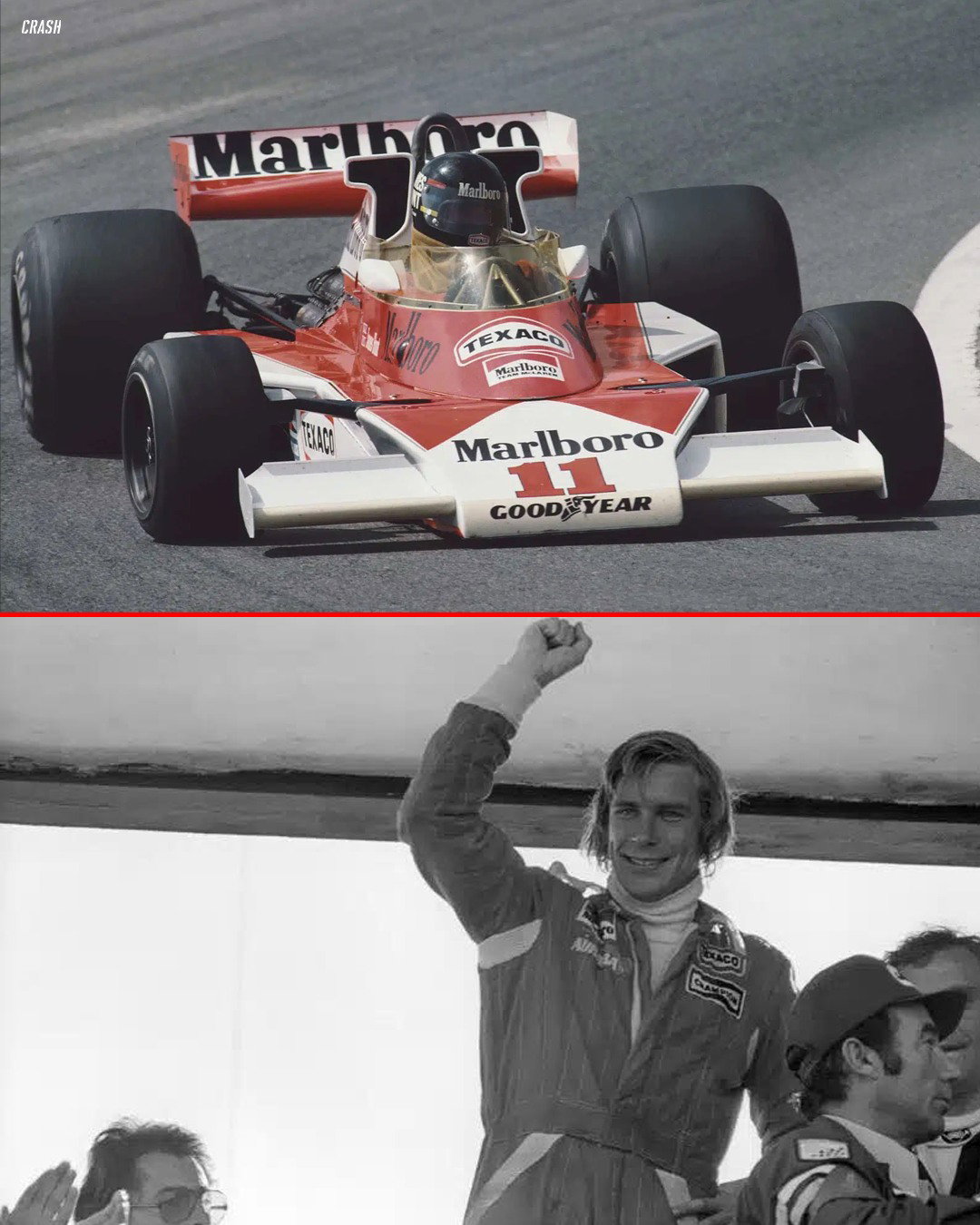 James Hunt drives his iconic McLaren to victory at the Spanish Grand Prix