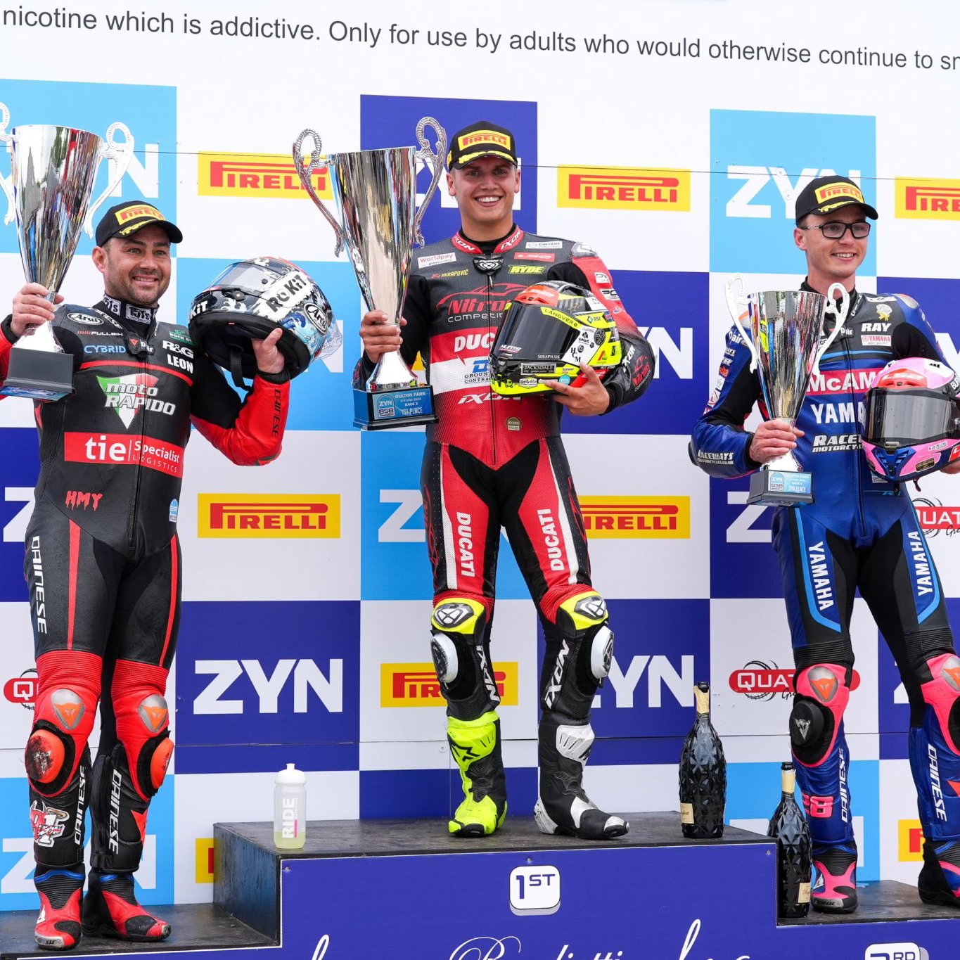 Kyle Ryde, Leon Haslam & Bradley Ray, BSB, Race 3 podium, 2026, Oulton Park
