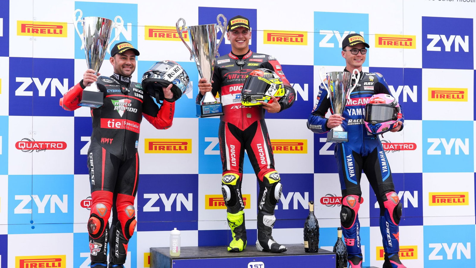Kyle Ryde, Leon Haslam & Bradley Ray, BSB, Race 3 podium, 2026, Oulton Park