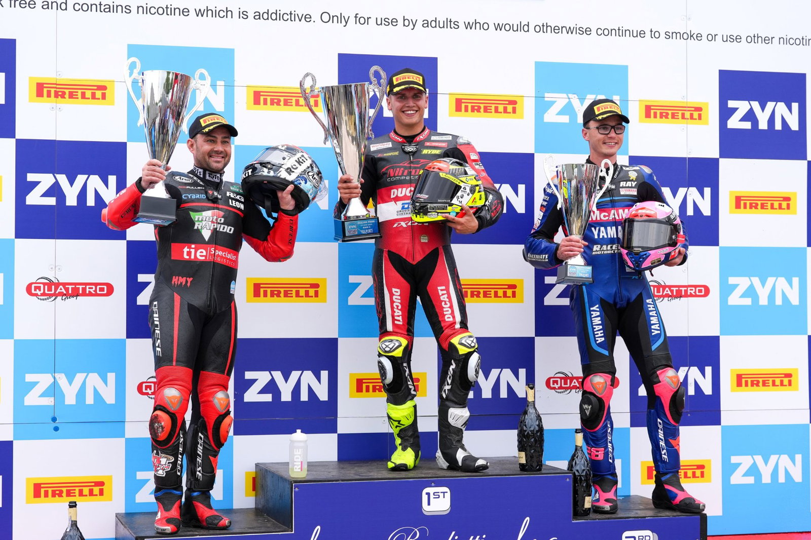 Kyle Ryde, Leon Haslam & Bradley Ray, BSB, Race 3 podium, 2026, Oulton Park