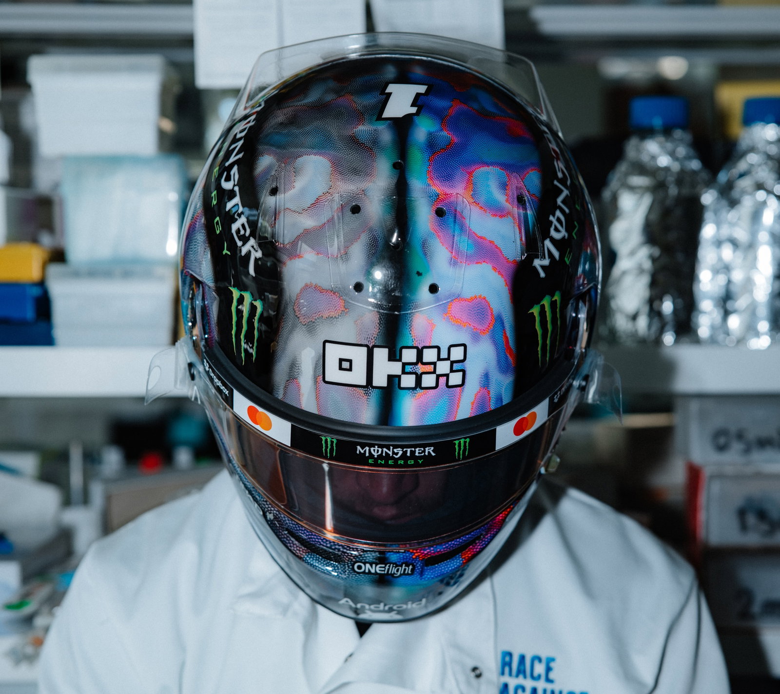 Norris's helmet features a split design 