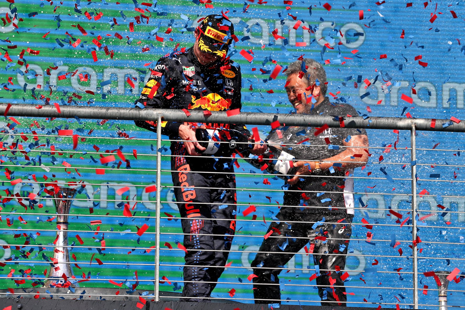 Verstappen get showered in confetti at COTA