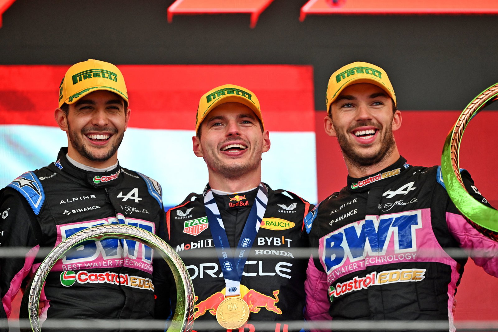 Alpine drivers Ocon and Gasly join Verstappen on the podium
