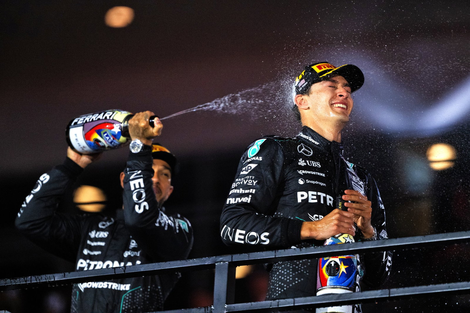 Russell and Hamilton celebrate in Las Vegas