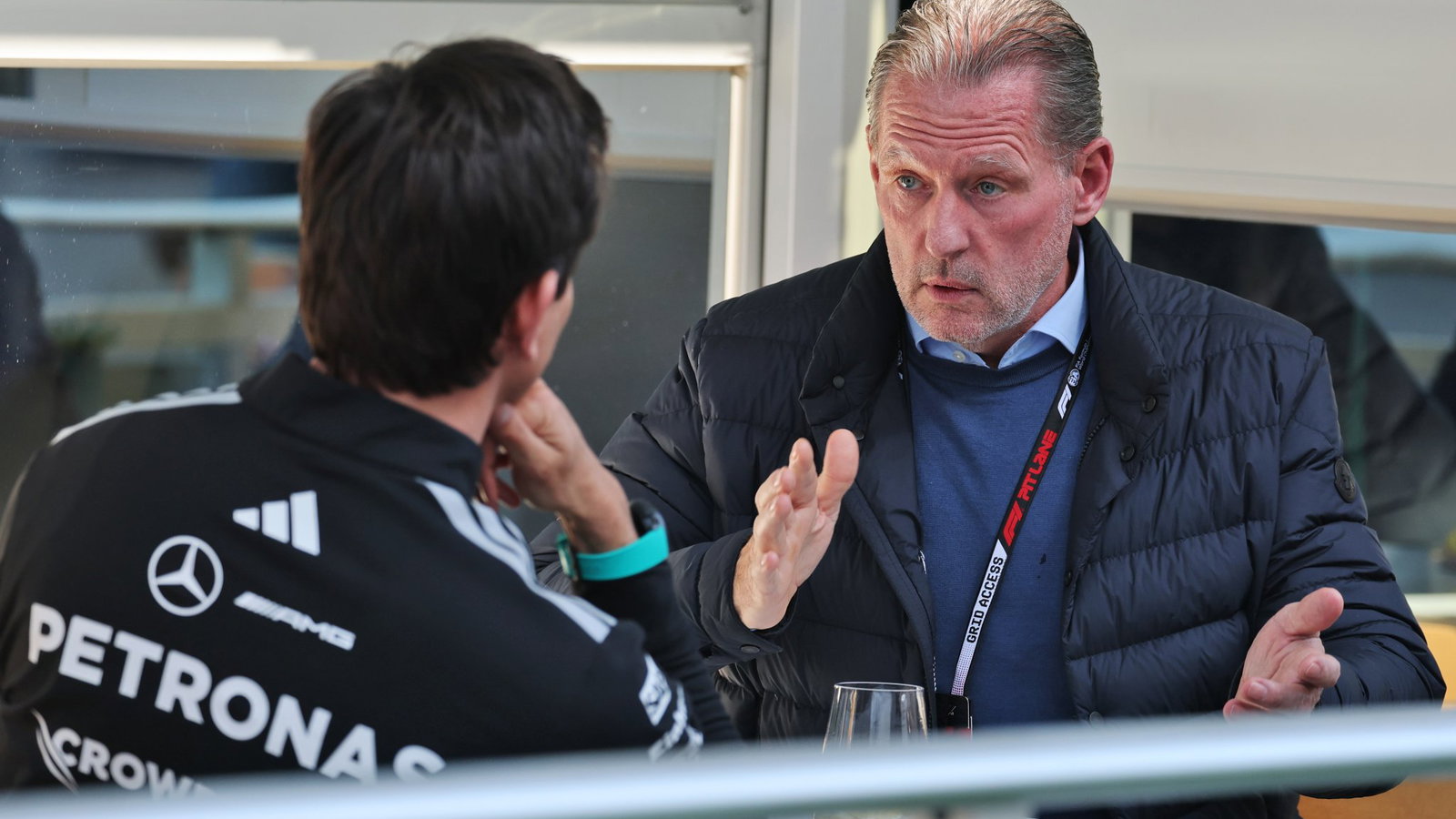 Toto Wolff and Jos Verstappen chat in the Montreal paddock 