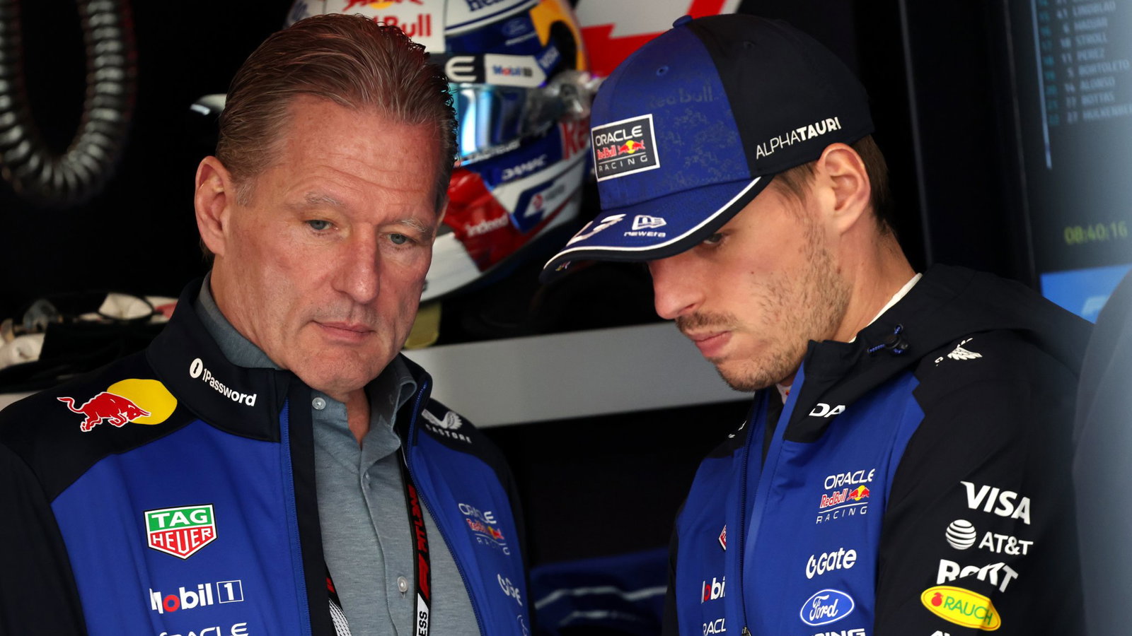 Max and Jos Verstappen in discussion in Canada