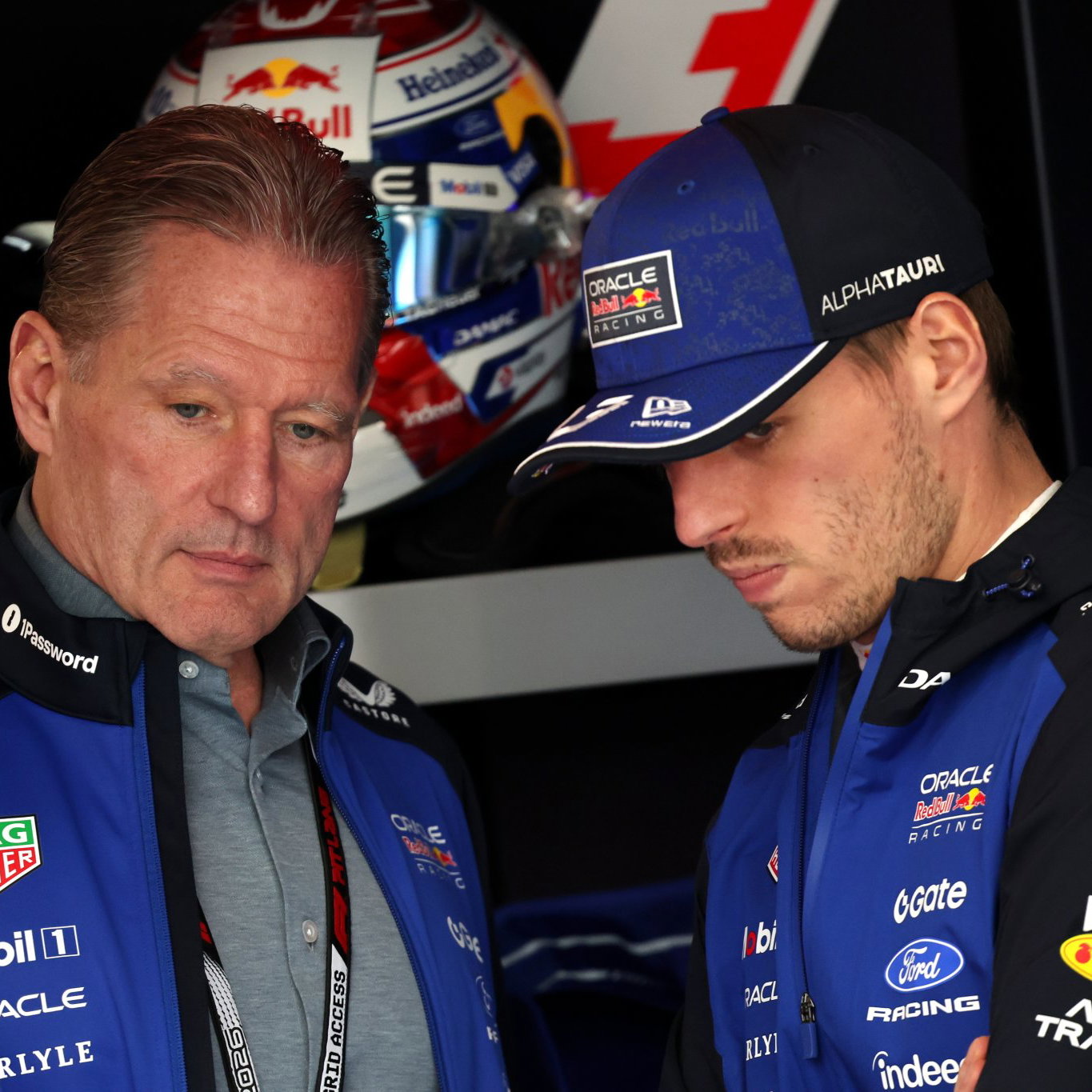 Max and Jos Verstappen in discussion in Canada