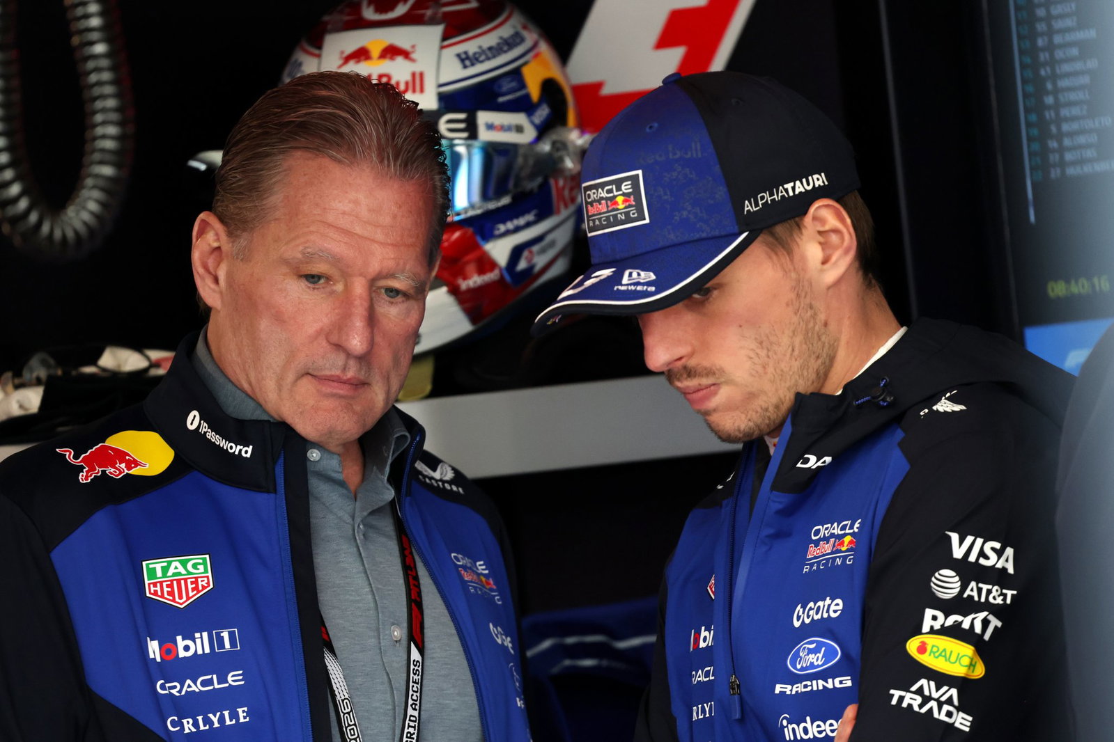 Max and Jos Verstappen in discussion in Canada