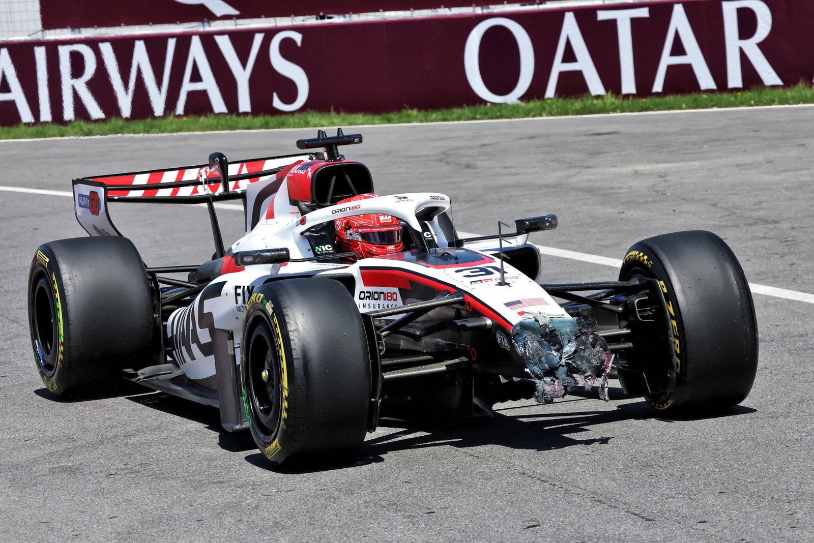 Ocon suffered damage to his Haas in a late crash