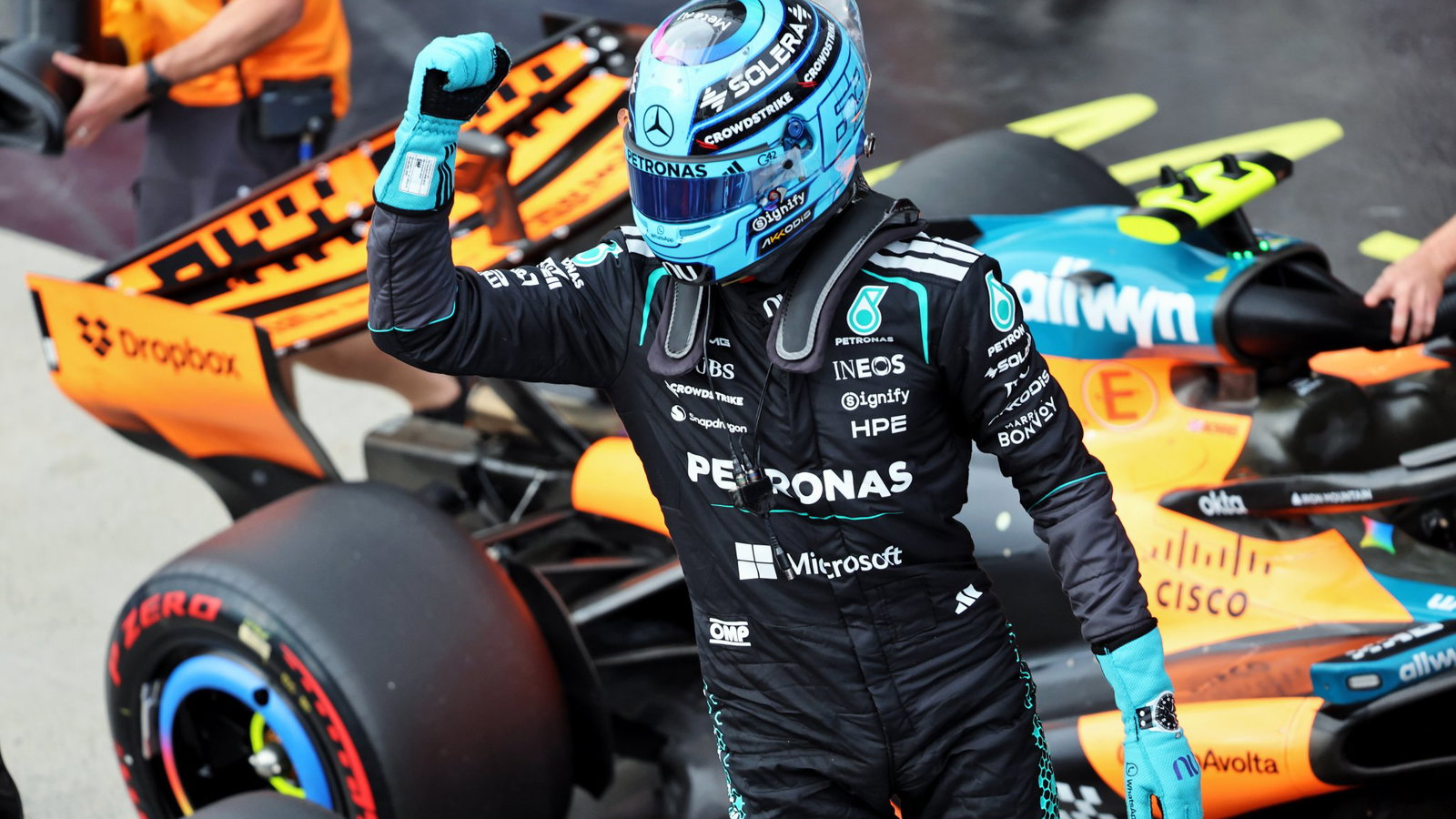 Russell celebrates his third straight pole in Canada