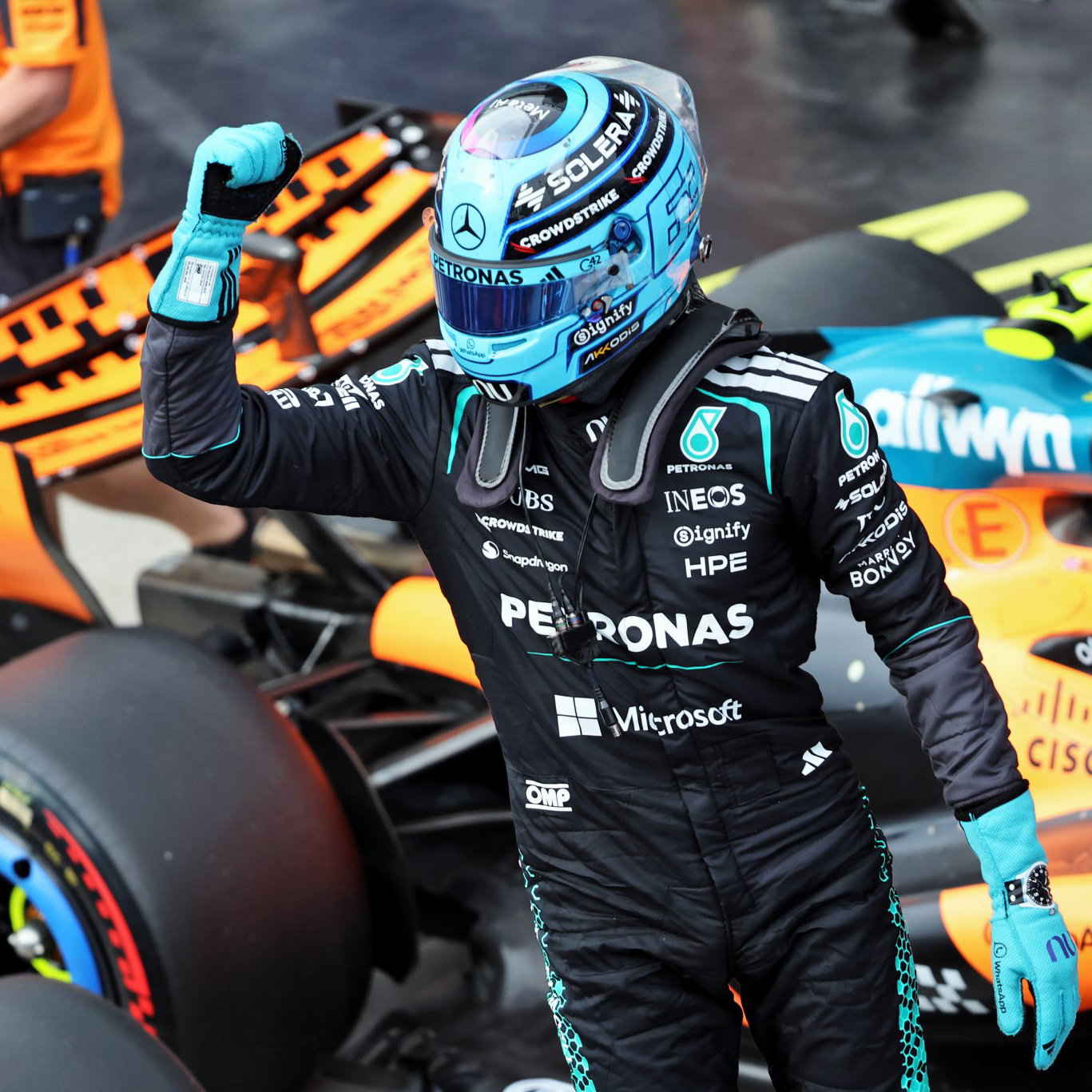 Russell celebrates his third straight pole in Canada