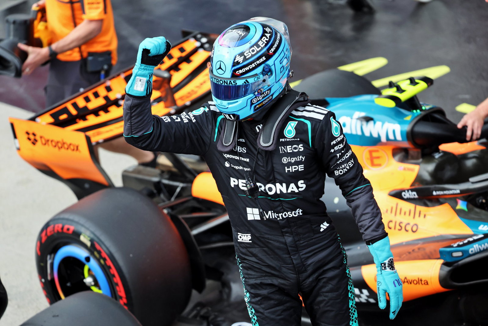 Russell celebrates his third straight pole in Canada