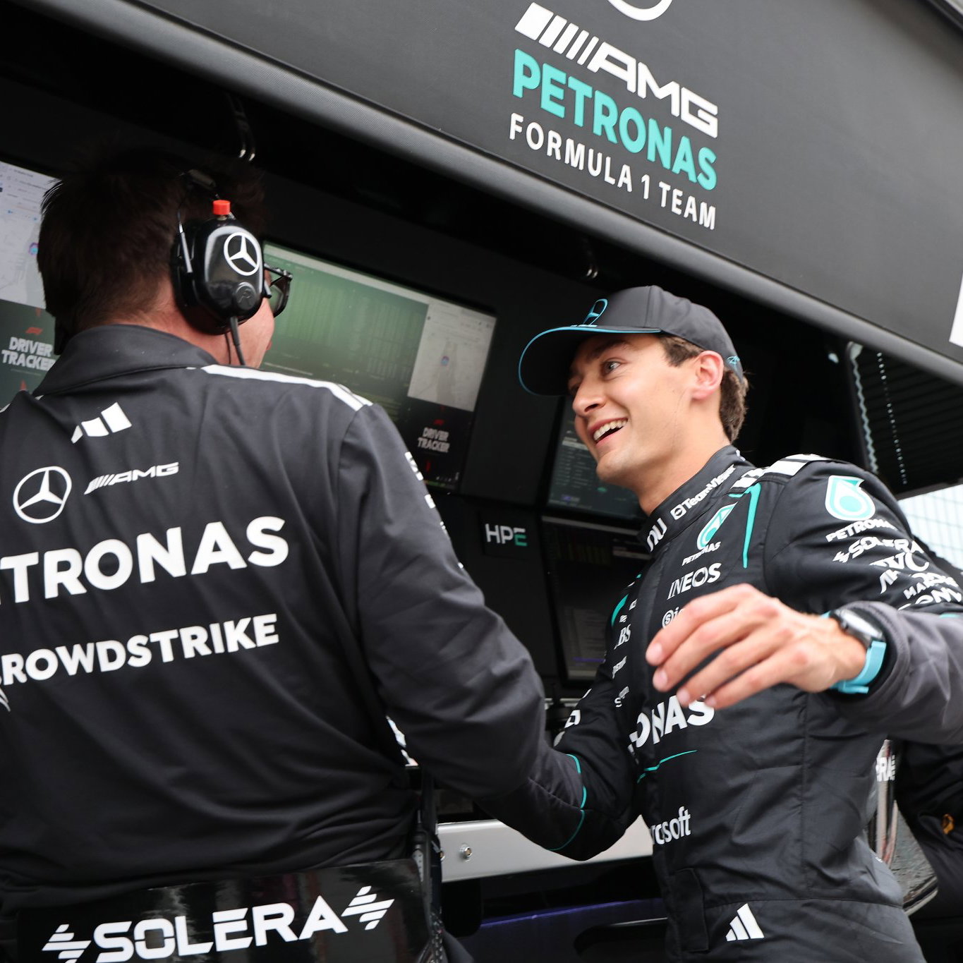 Russell celebrates pole in Canada